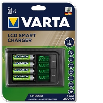 VOLTRONIC SHOP - Varta Power LCD Charger inkl. 4x AA 2600 R2U mAh +12V & USB